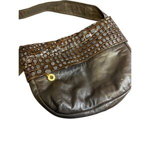 Paul Joseph Genuine Leather Handbag Crossbody Crocodile Embossed Texture Brown